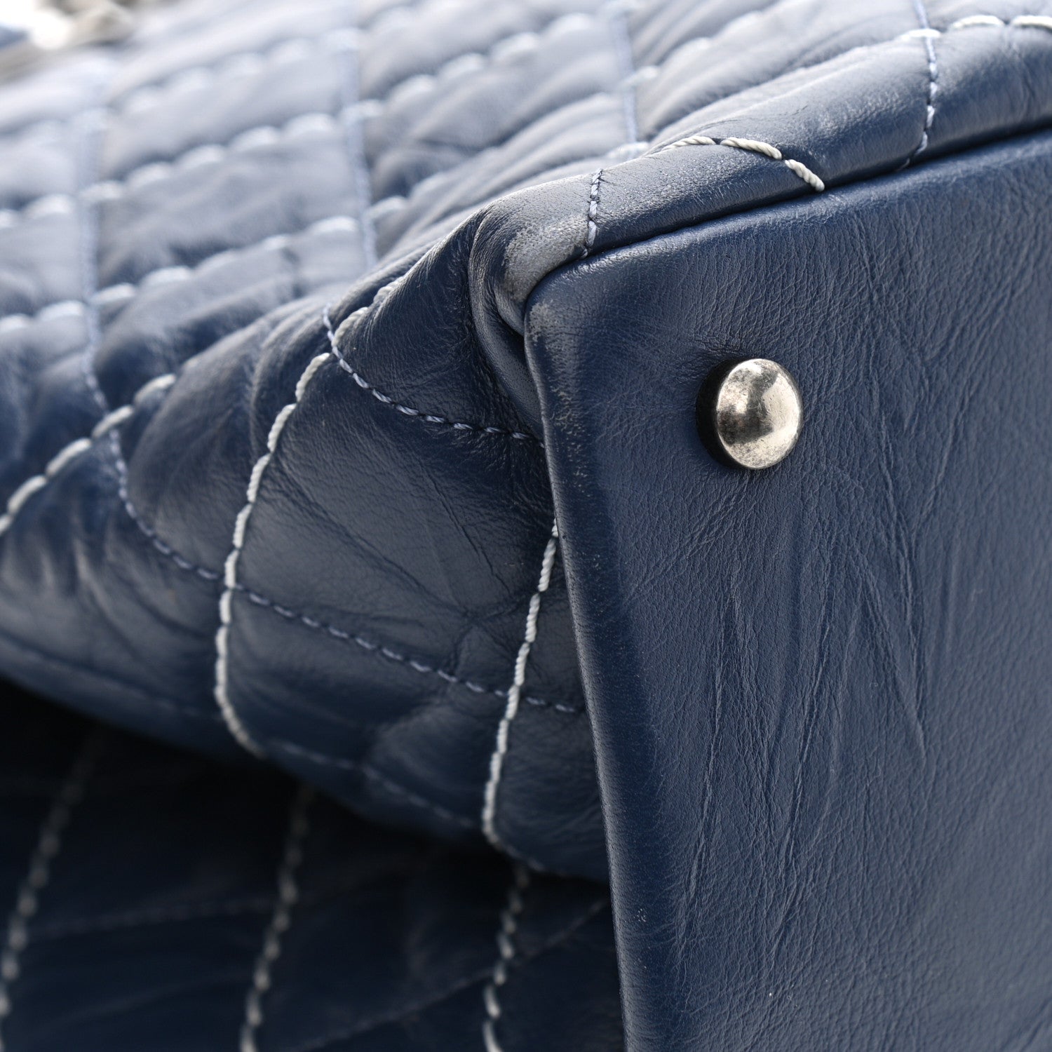 Chanel Calfskin Chevron Stitched Shopping Tote Navy 10 of 17