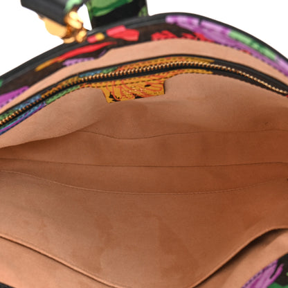 Gucci X KEN SCOTT New Shangai Calfskin Jenny Floral Print Small Jackie 1961 Hobo Black Pink 5 of 10