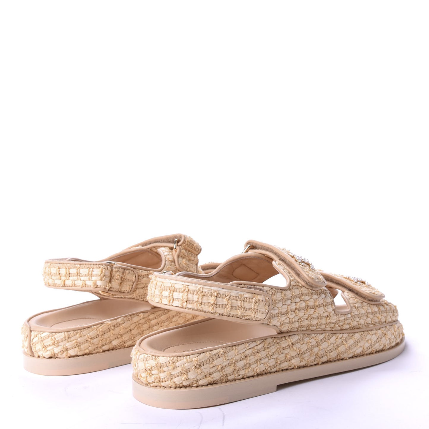 Braided Fabric Velcro Dad Sandals 39 Beige