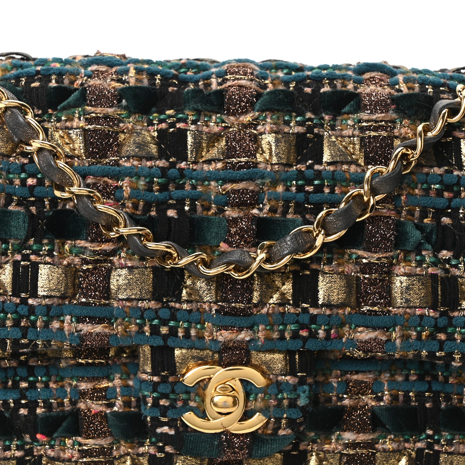 Chanel Tweed Metallic Lambskin Quilted Egyptian Double Flap Multicolor Gold 8 of 10