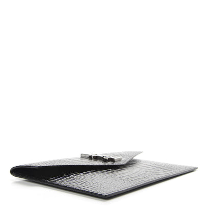 Saint Laurent Calfskin Crocodile Embossed Uptown Monogram Clutch Black 4 of 7