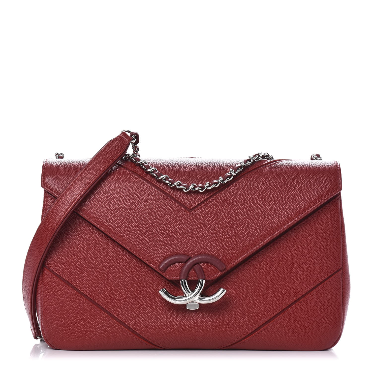 Chanel Caviar Macro Chevron Single Flap Red 1 of 10