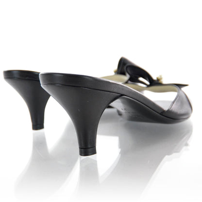 Chanel Leather CC Pearl Bow Heels 37 Black 3 of 6