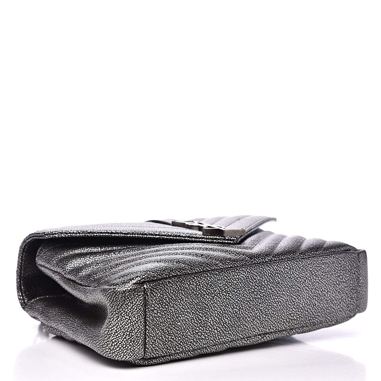 Metallic Grain De Poudre Matelasse Chevron Monogram Medium College Bag Gunmetal