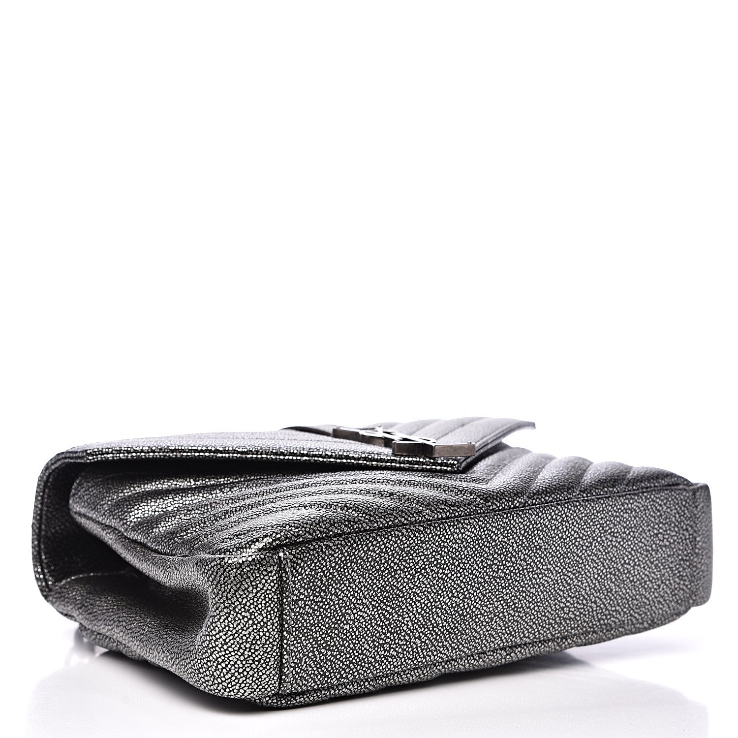 Saint Laurent Metallic Grain De Poudre Matelasse Chevron Monogram Medium College Bag Gunmetal 3 of 11