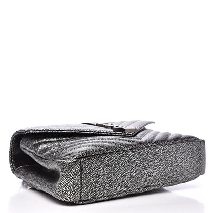 Saint Laurent Metallic Grain De Poudre Matelasse Chevron Monogram Medium College Bag Gunmetal 3 of 11