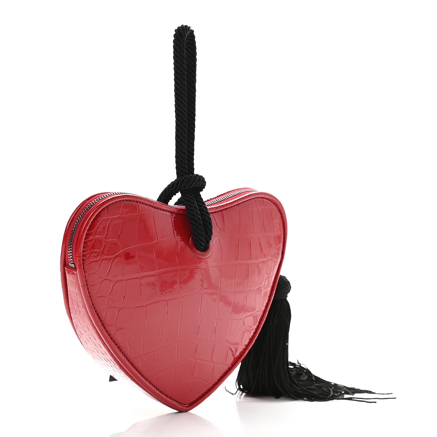 Saint Laurent Patent Crocodile Embossed Sac Coeur Heart Shaped Clutch Red 3 of 8