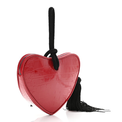 Saint Laurent Patent Crocodile Embossed Sac Coeur Heart Shaped Clutch Red 3 of 8