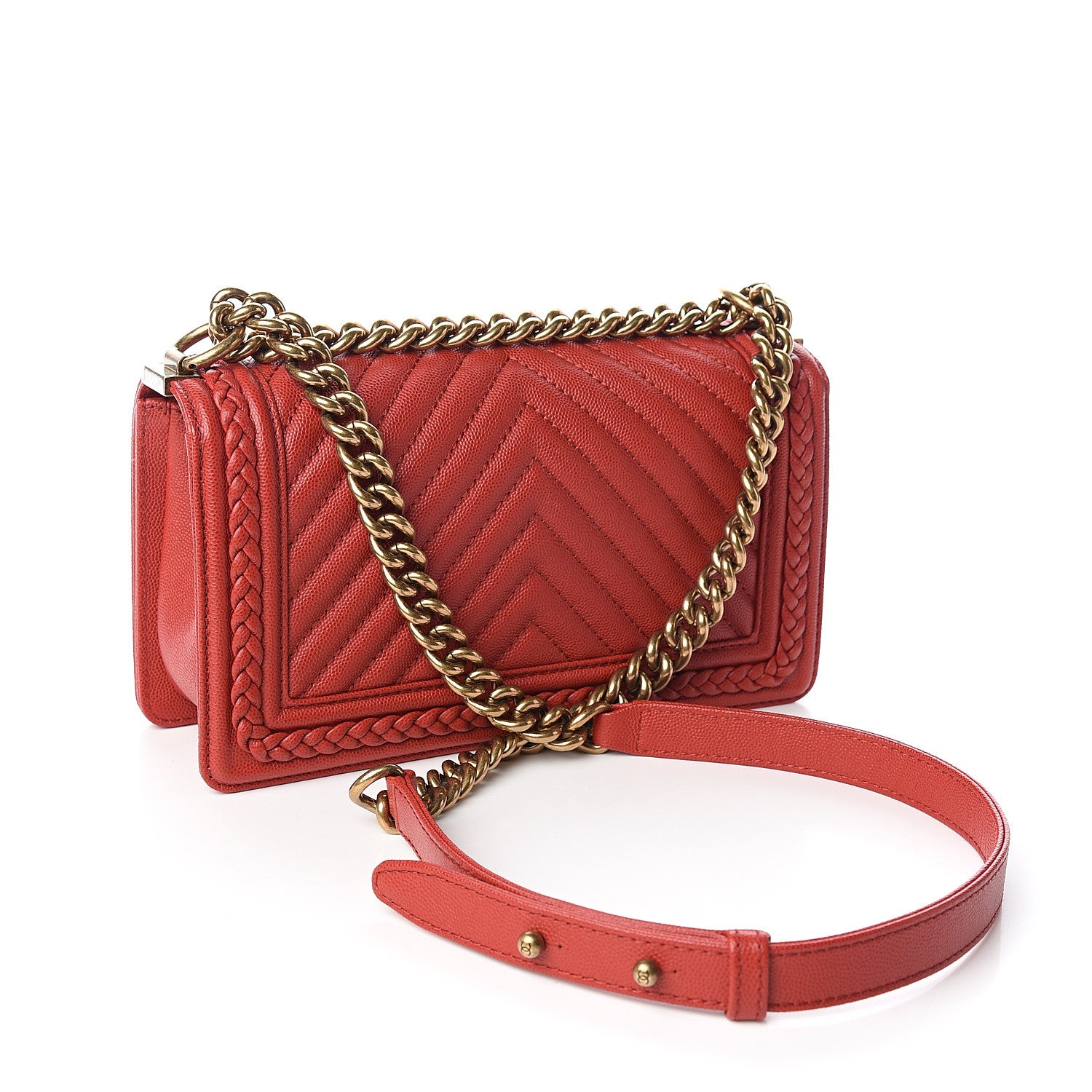 Chanel Caviar Chevron Quilted Braided Medium Boy Flap Red 2 of 10