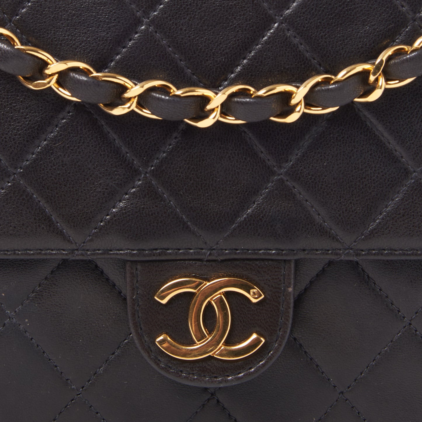 Lambskin Quilted Small Single Flap Black