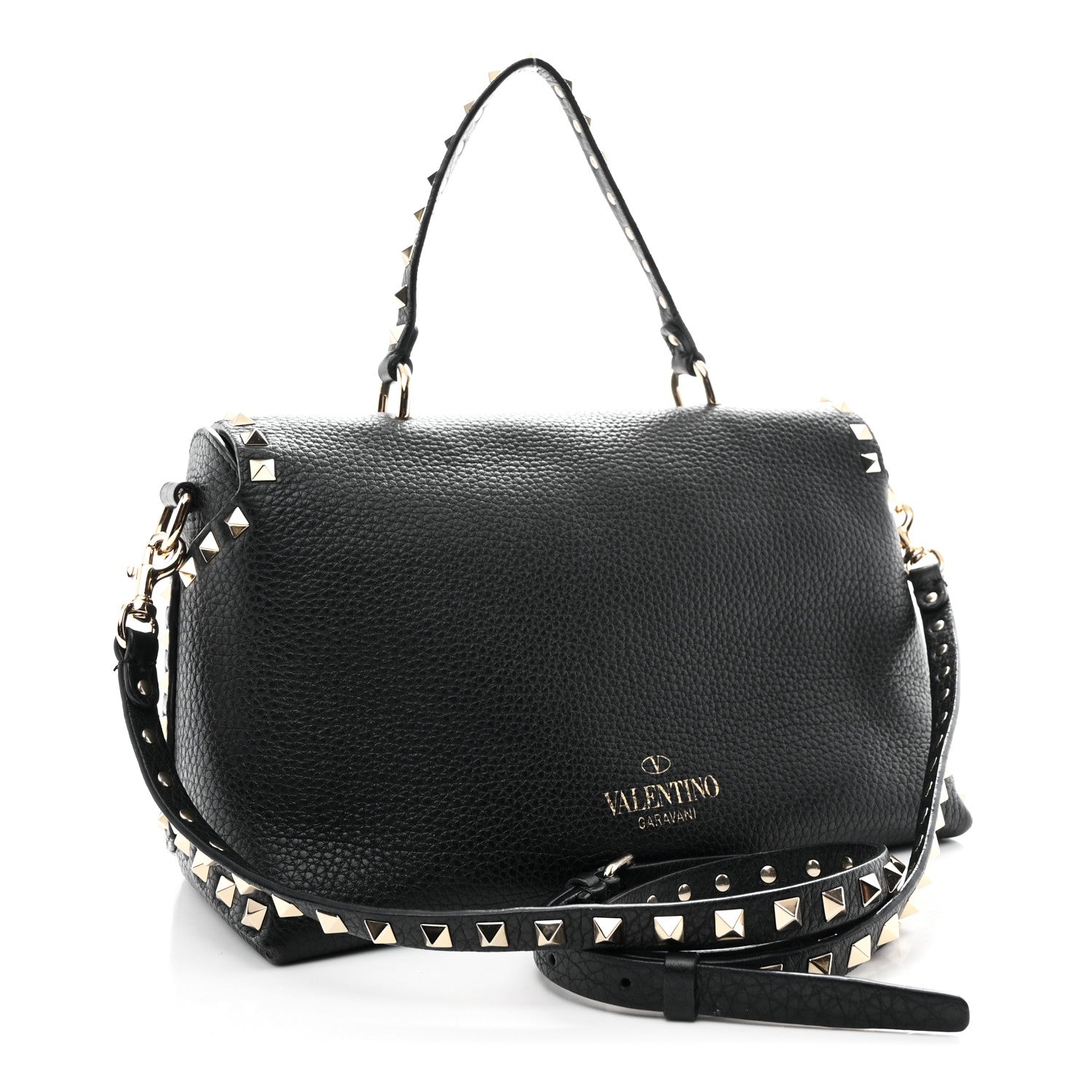 Valentino Garavani Pebbled Calfskin Rockstud Single Handle Flap Bag Black 3 of 11
