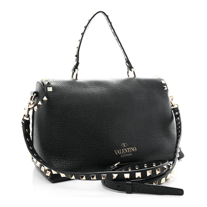Valentino Garavani Pebbled Calfskin Rockstud Single Handle Flap Bag Black 3 of 11