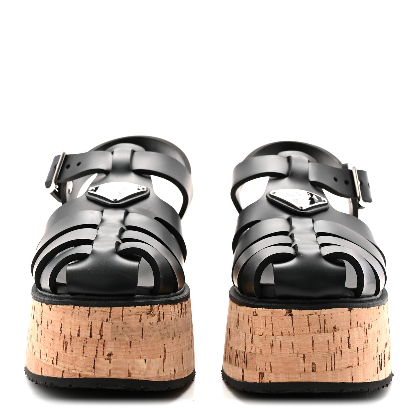 Foam Rubber Cork Triangle Logo Platform Cage Sandals 38 Black