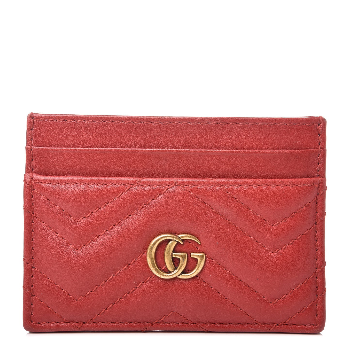 Calfskin Matelasse GG Marmont Card Holder Hibiscus Red