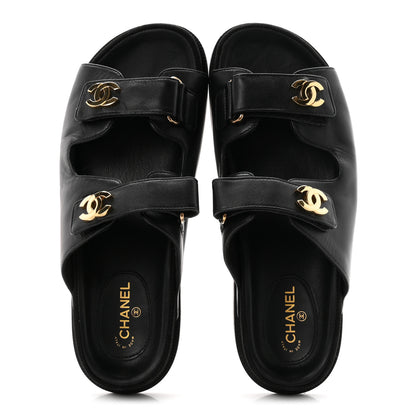 Chanel Lambskin Velcro Dad Chain CC Slide Sandals 38.5 Black 2 of 9