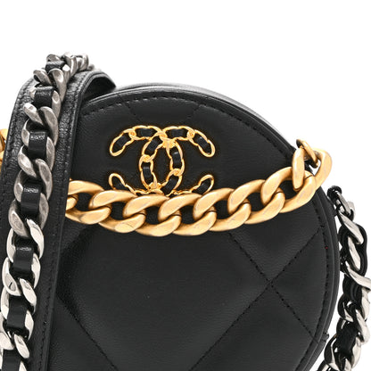 Chanel Shiny Goatskin Quilted Chanel 19 Round Clutch With Chain Black 8 of 10