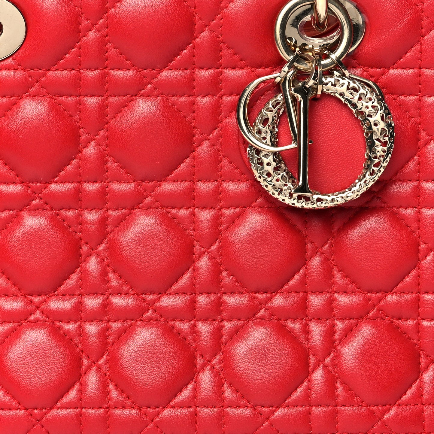 Lambskin Cannage Embellished Medium Lady Dior Red