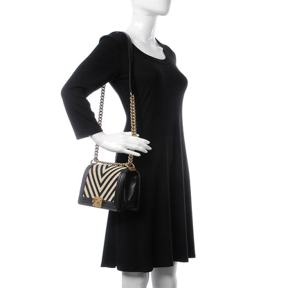 Chanel Fabric Chevron Braided Medium Boy Flap Black White 2 of 7