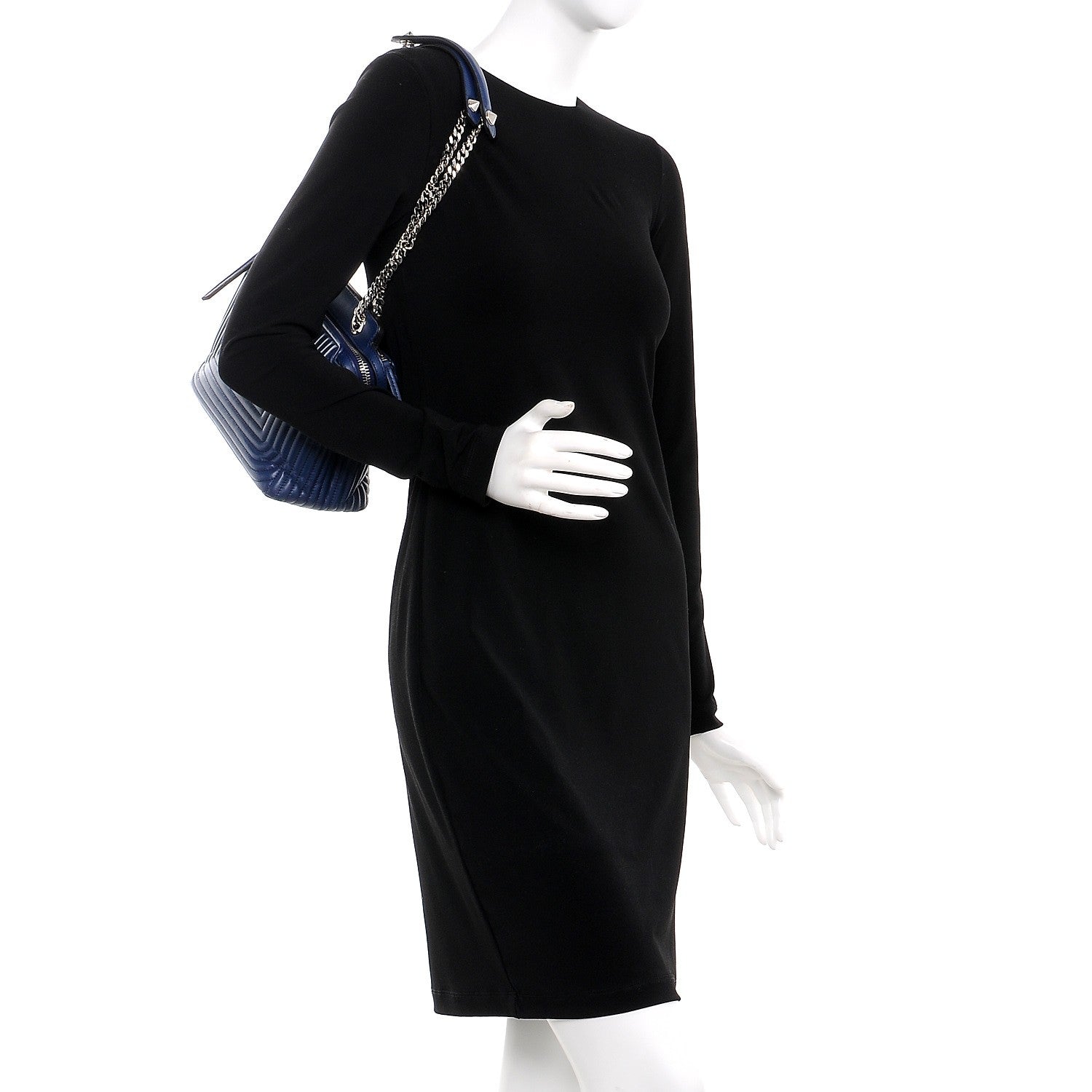 Fendi Shiny Nappa Trapuntata Small DotCom Click Chain Satchel Blue 2 of 12