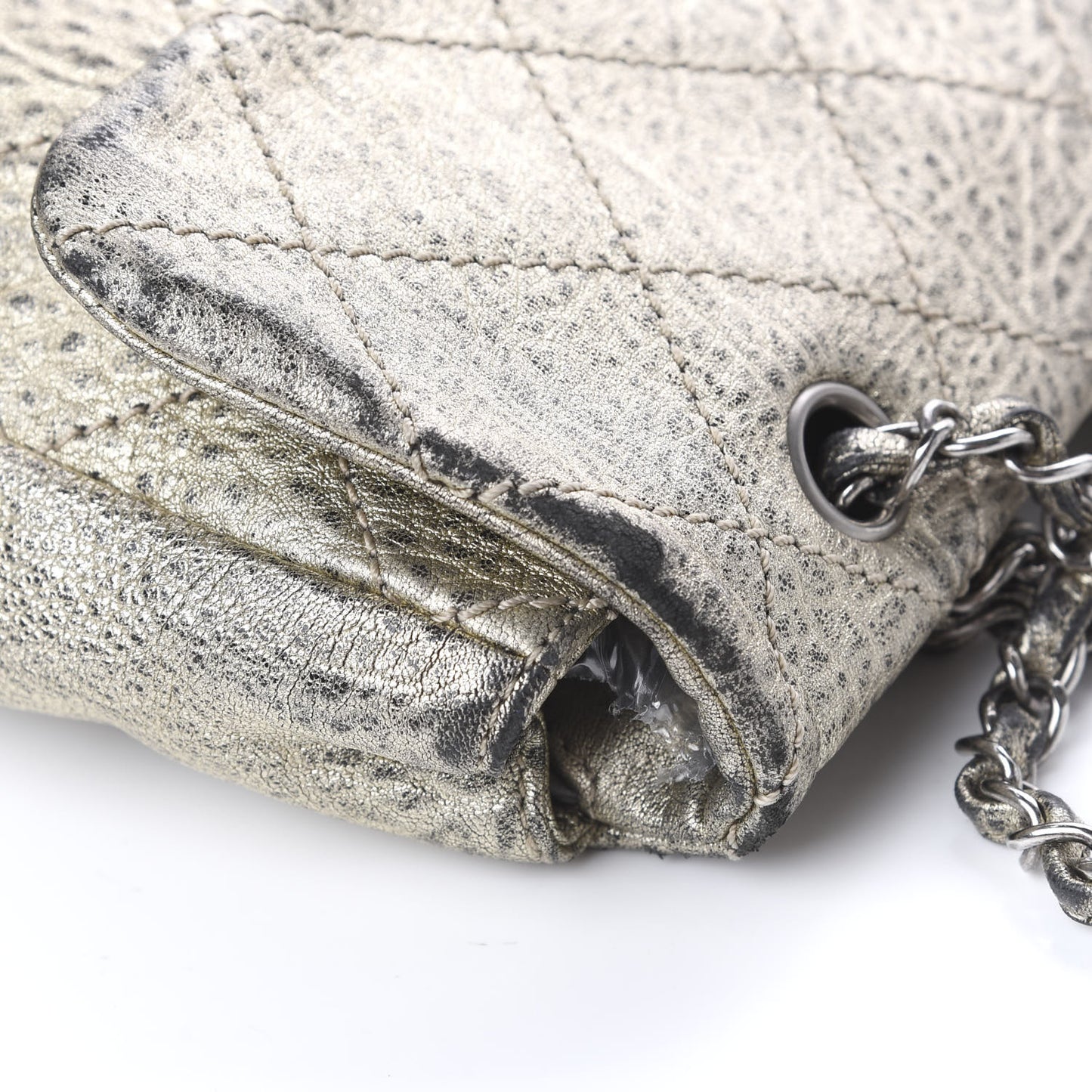 Distressed Metallic Lambskin Quilted Le Marais Ligne Flap Gold