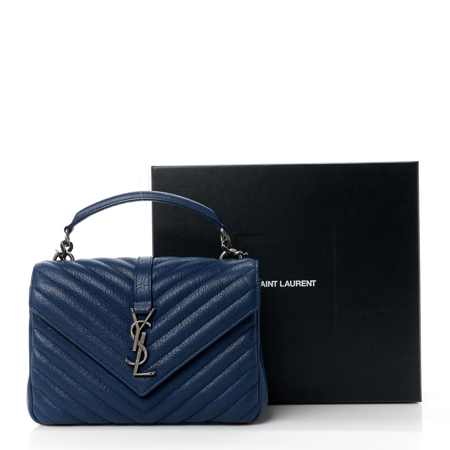 Sheepskin Matelasse Chevron Monogram Medium College Bag Blue Charron