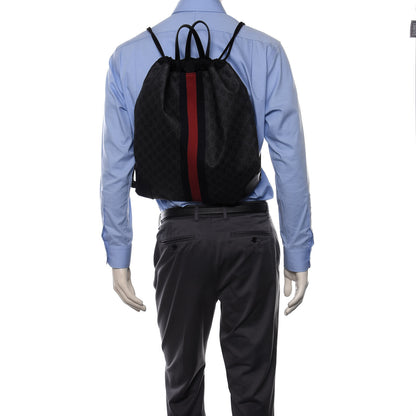 Gucci Soft GG Supreme Monogram Appia Calfskin Web Drawstring Backpack Black 2 of 9