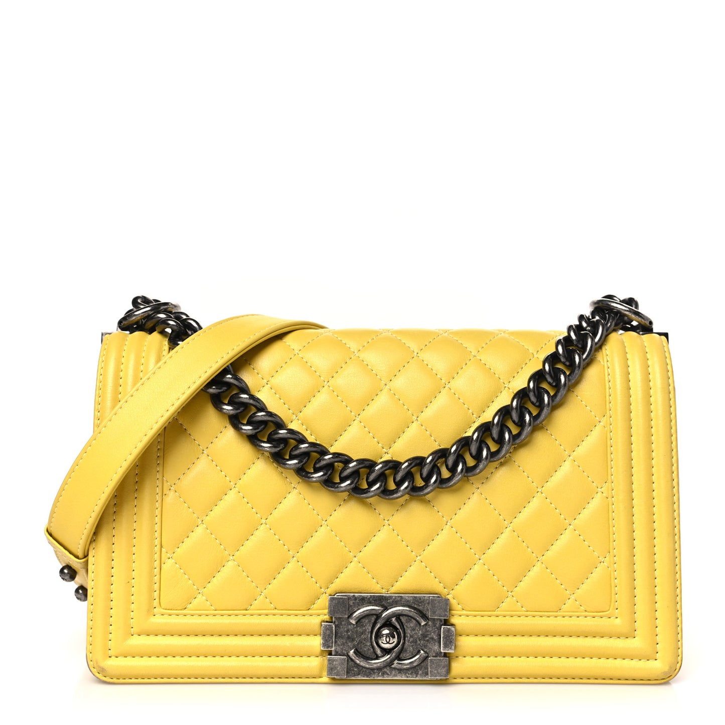 Calfskin Quilted Medium Boy Flap Yellow