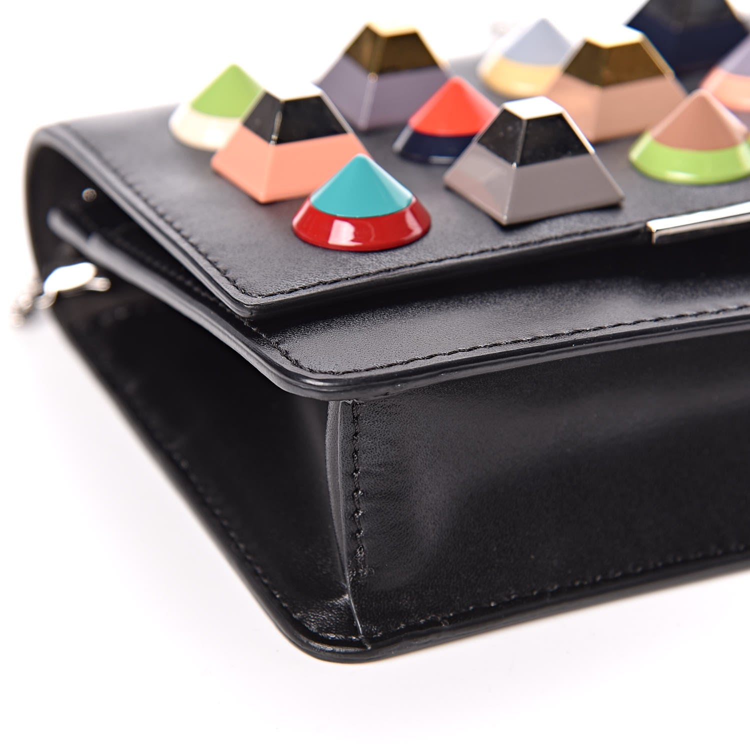 Fendi Vitello Liberty Studded Tube Wallet On Chain Black Multicolor 8 of 12