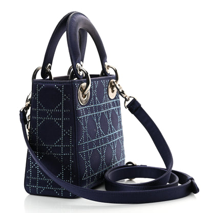 Christian Dior Satin Crystal Cannage Mini Lady Dior Navy 3 of 16
