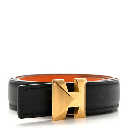Hermes Swift Epsom 24mm Medor H Belt 80 32 Orange Black 3 of 8