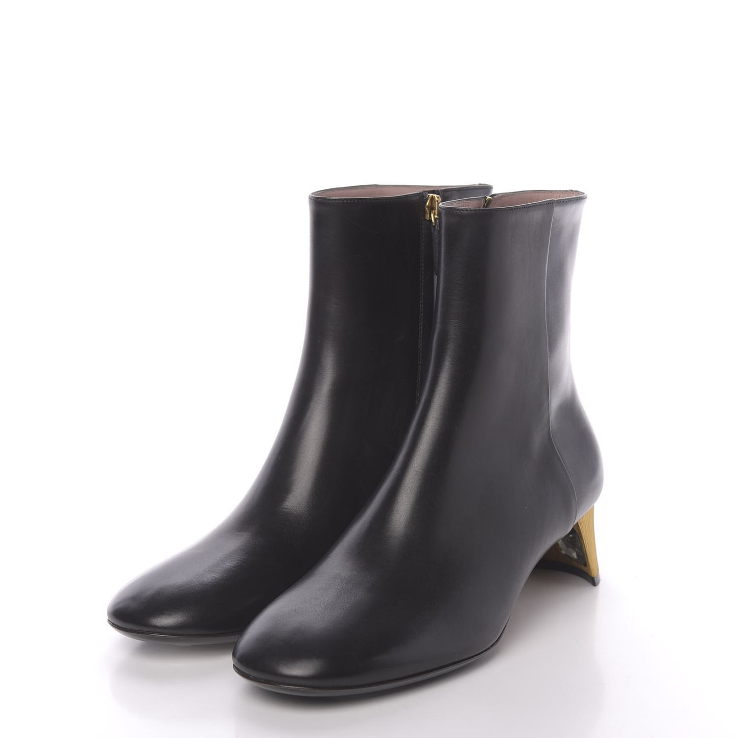 Calfskin Diamond Heel Ankle Boots 37 Black