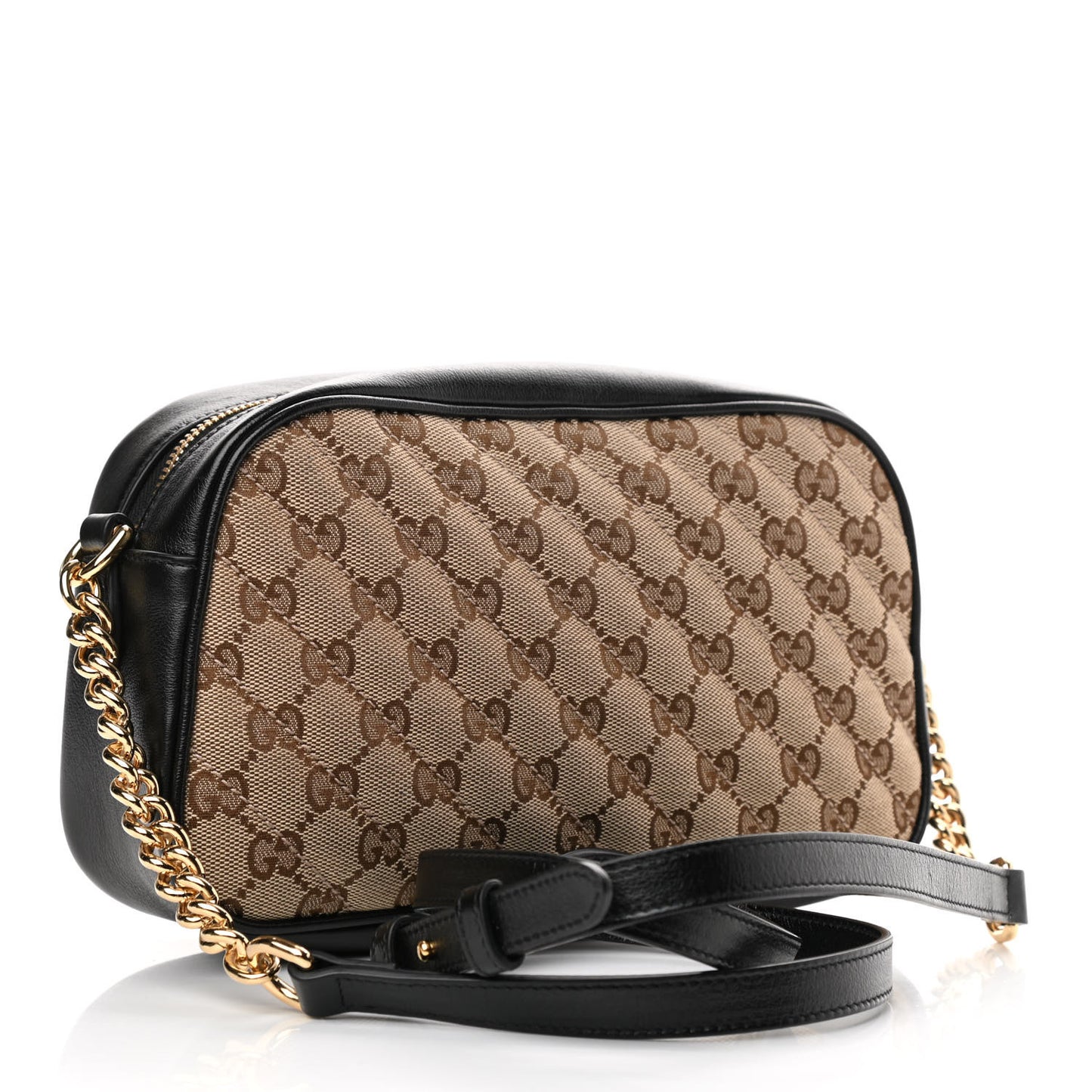 Monogram Matelasse Diagonal Small GG Marmont Chain Shoulder Bag Beige Black