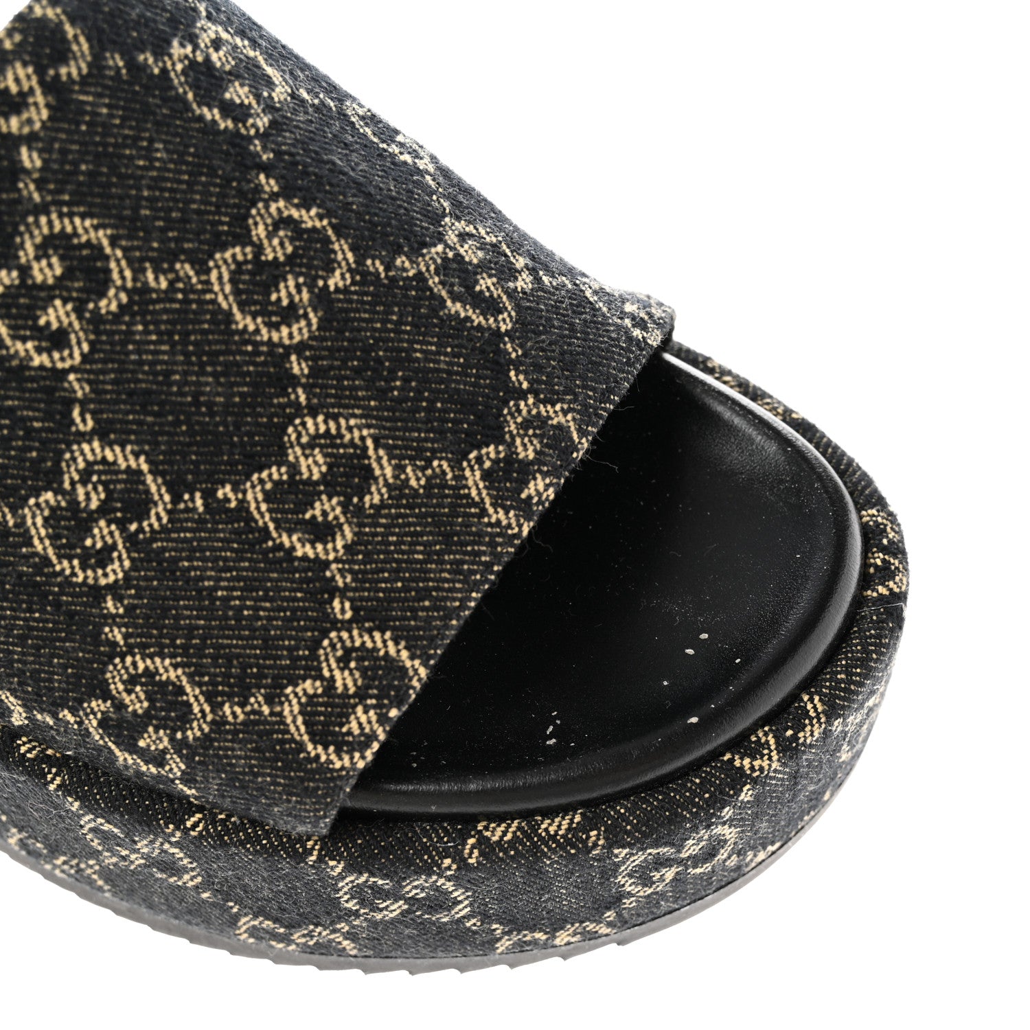 Gucci Jacquard Black Denim GG Monogram Angelina Platform 55mm Slide Sandals 38 Black Ivory 12 of 13