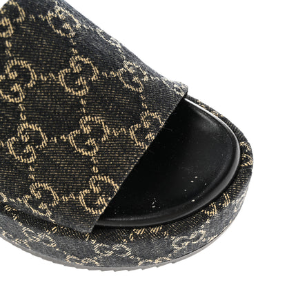Gucci Jacquard Black Denim GG Monogram Angelina Platform 55mm Slide Sandals 38 Black Ivory 12 of 13