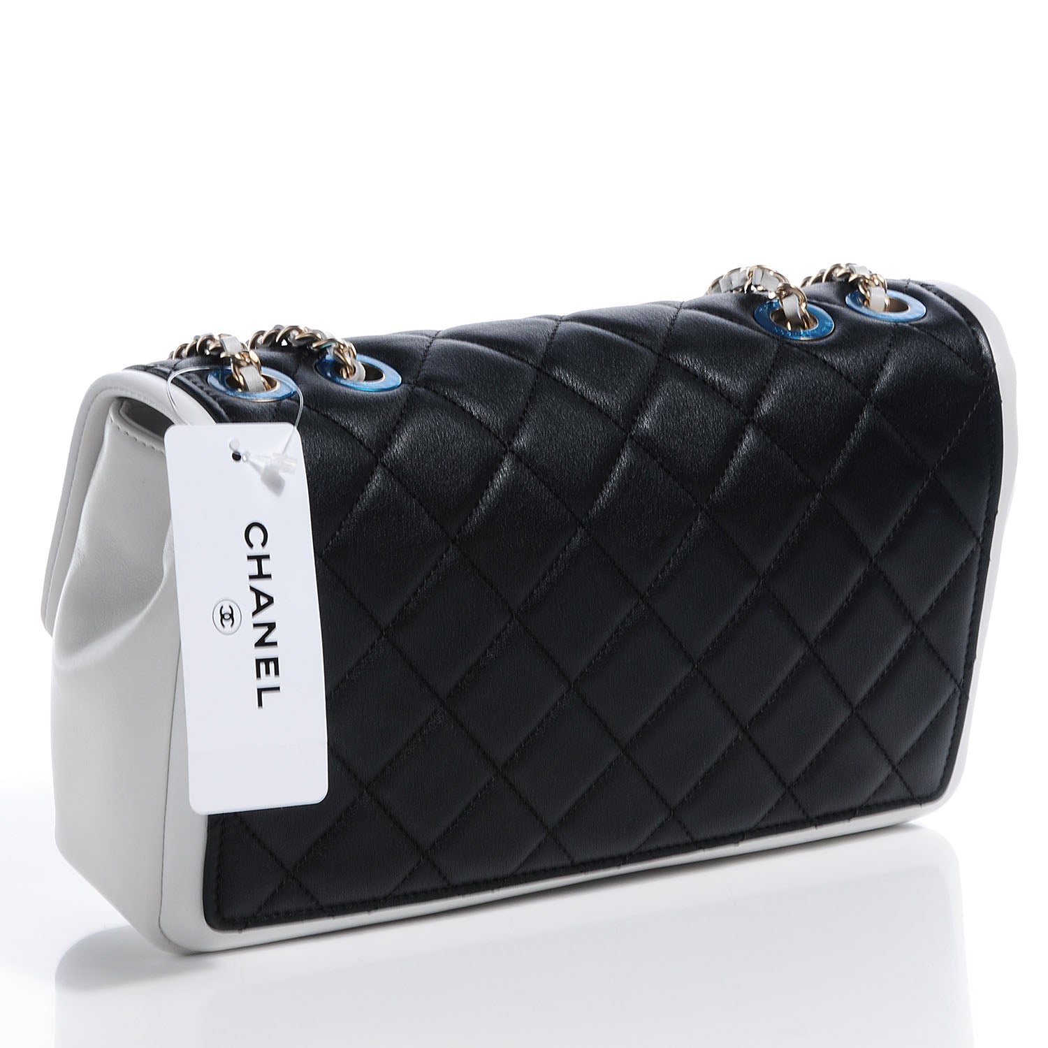 Chanel Calfskin Quilted Graphic Medium Flap Bag Black White 3 of 9