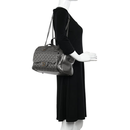 Chanel Metallic Grained Calfskin Quilted Large Casual Pocket Bowling Bag 1 of 9