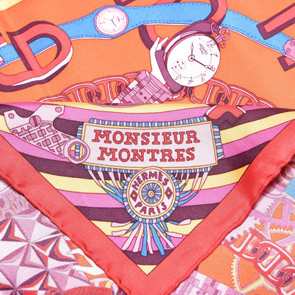 Hermes Silk Monsieur Montres Pocket Square 3 of 6