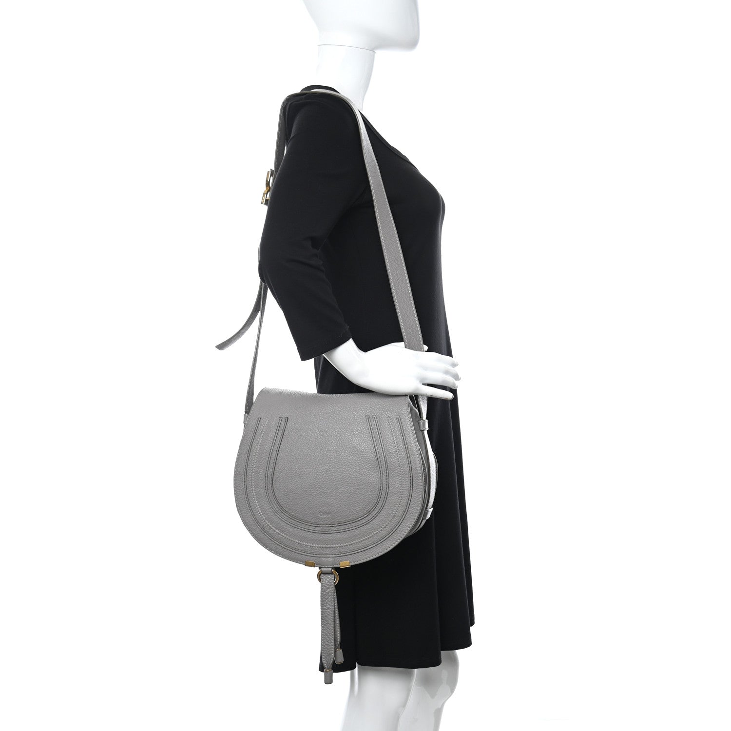 Chloe Calfskin Medium Marcie Round Crossbody Bag Cashmere Grey 2 of 8