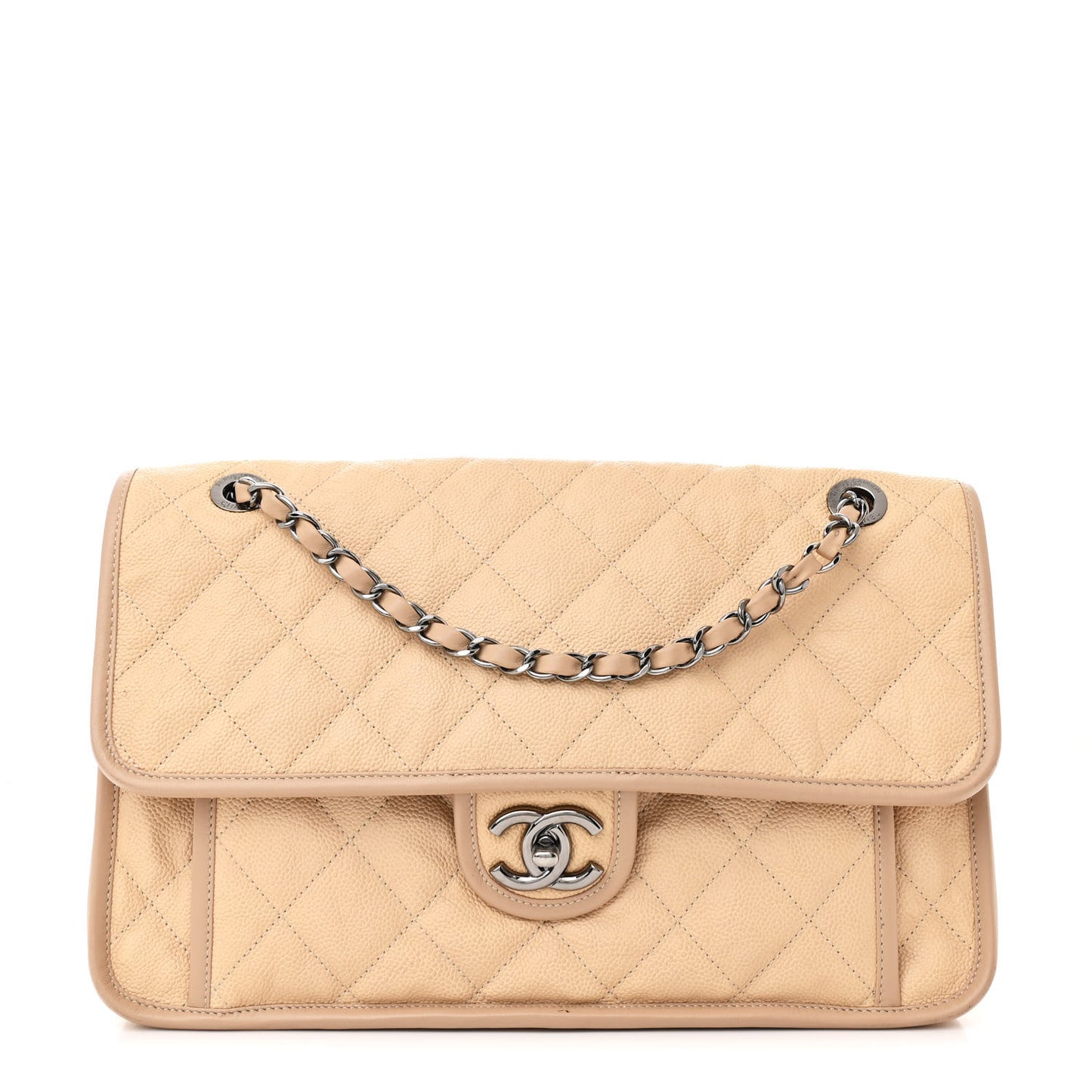 Caviar Quilted Large French Riviera Flap Beige