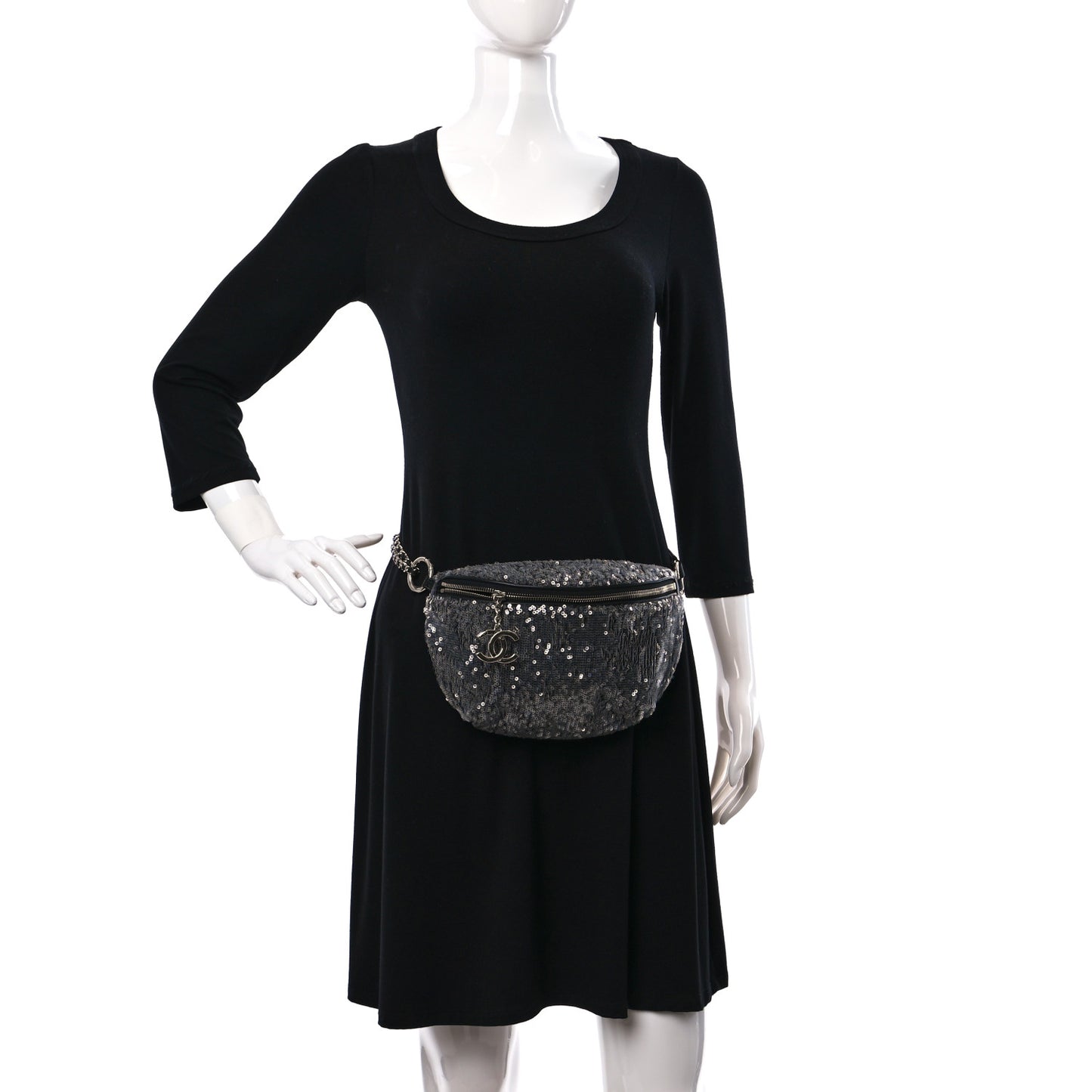 Sequin Waist Bag Fanny Pack Silver Black
