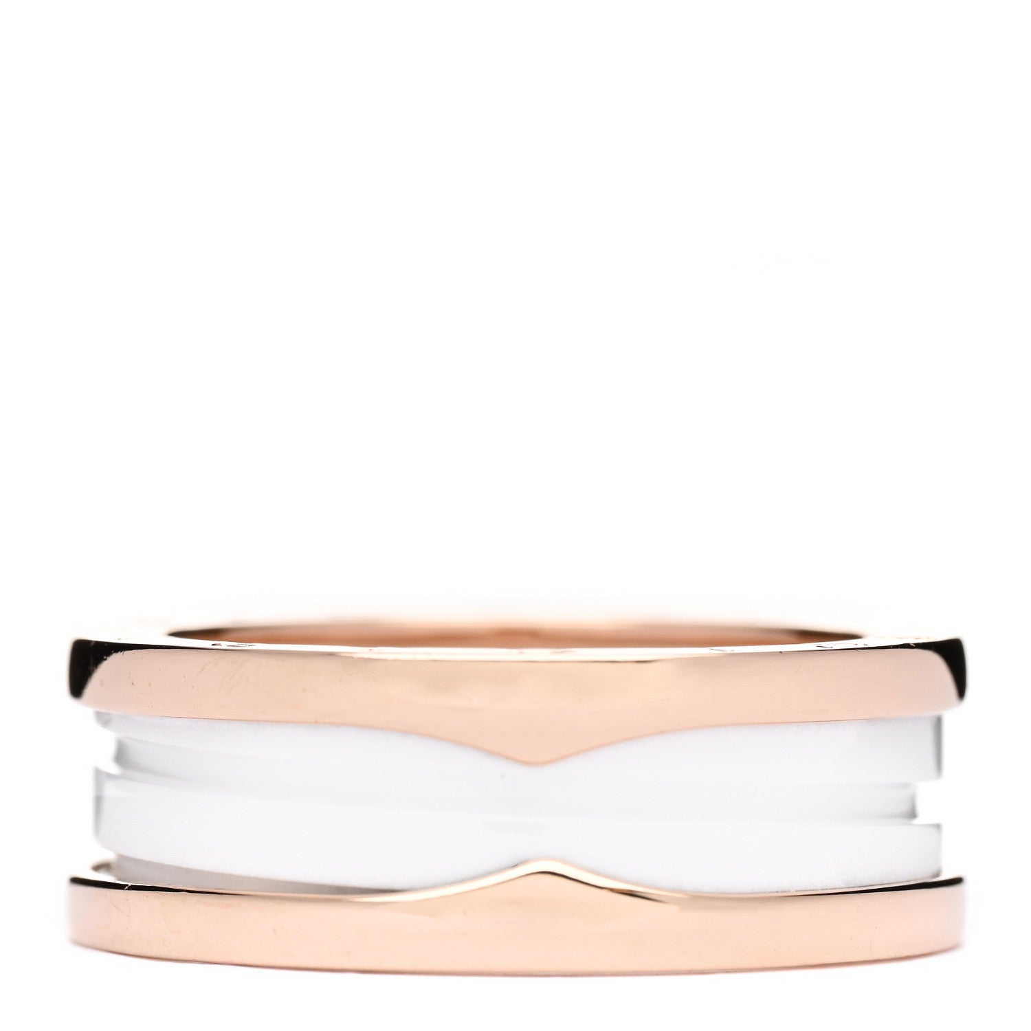 Bulgari 18K Rose Gold White Ceramic B.Zero1 Two-Band Ring 58 8.25 1 of 6