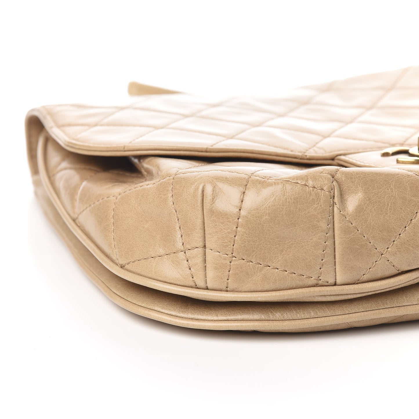 Glazed Calfskin Quilted Medium Bubble CC Flap Beige