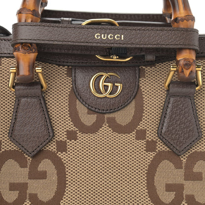 Gucci Monogram Jumbo GG Textured Dollar Calfskin Mini Diana Tote Bag Camel Ebony New Acero 8 of 10