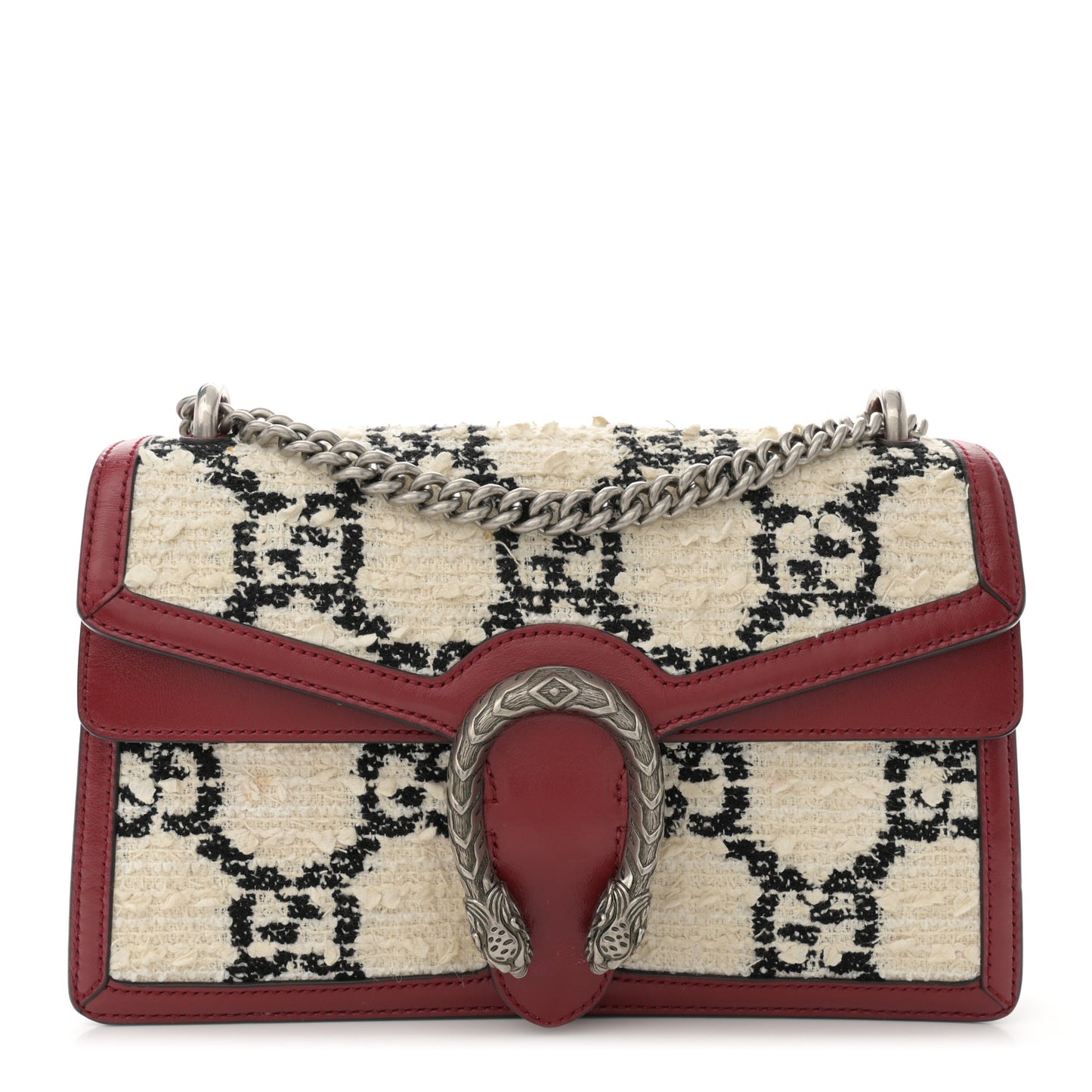 Tweed GG Monogram Small Dionysus Shoulder Bag White Black Romantic Cherry