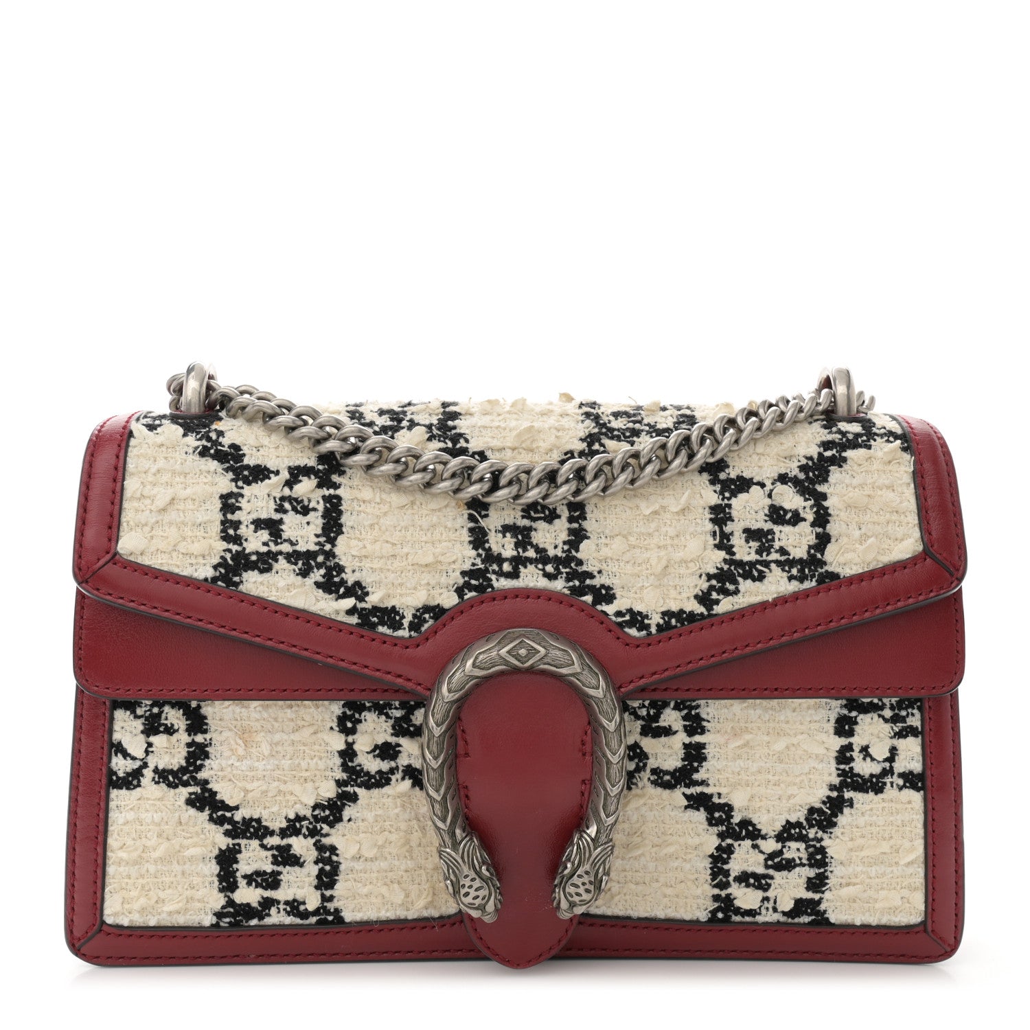 Gucci Tweed GG Monogram Small Dionysus Shoulder Bag White Black Romantic Cherry 1 of 14