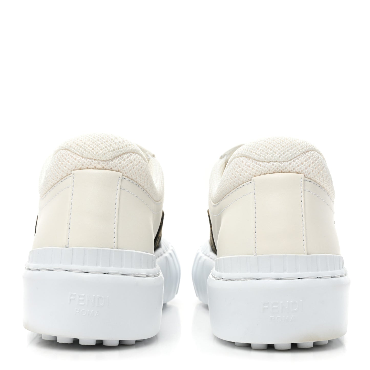 Fabric Jacquard Vitello Technical Fabric FF Womens Fendi Force Low Top Sneakers 38 Tobacco Black Ultrawhite White