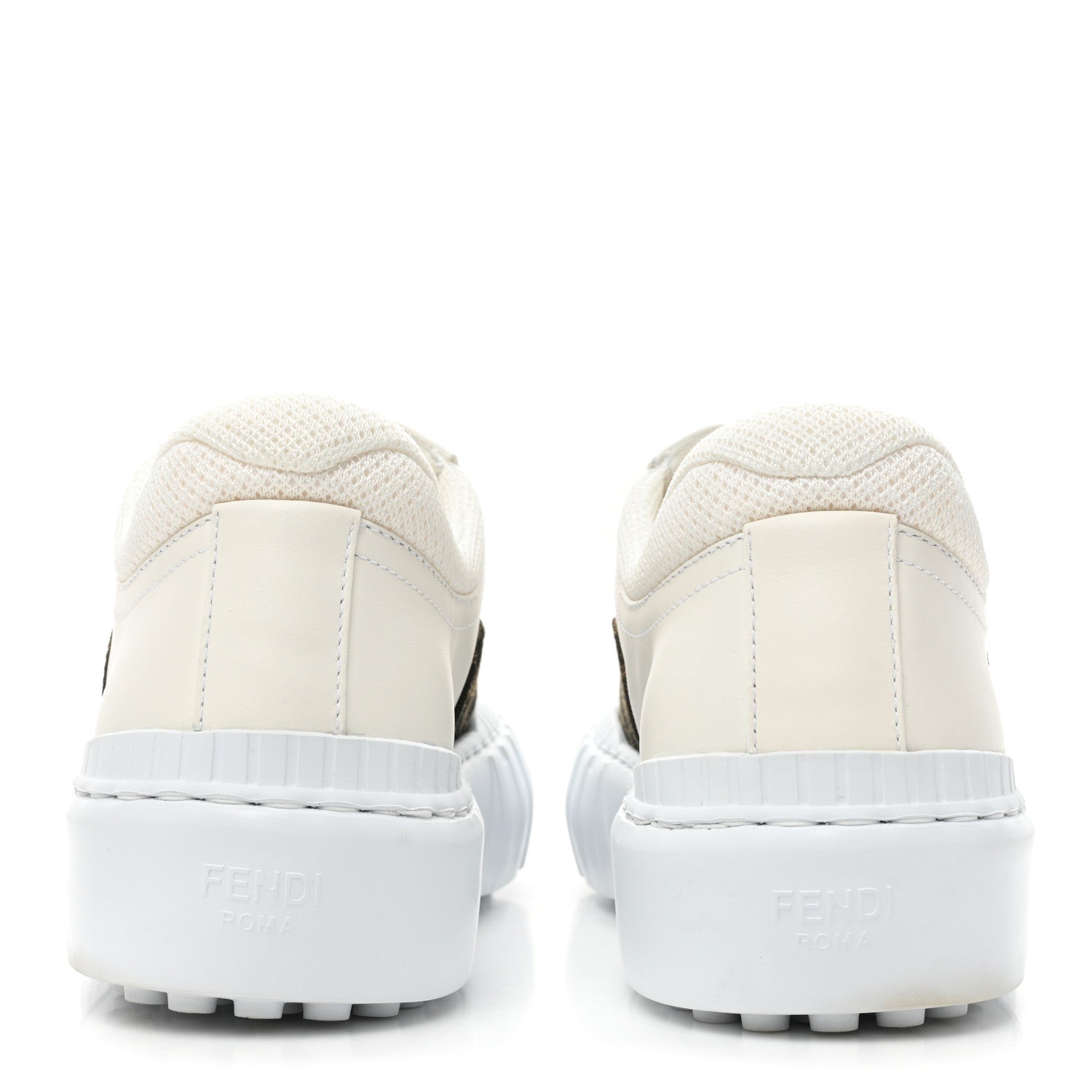 Fendi Fabric Jacquard Vitello Technical Fabric FF Womens Fendi Force Low Top Sneakers 38 Tobacco Black Ultrawhite White 4 of 11