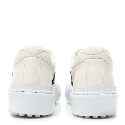 Fendi Fabric Jacquard Vitello Technical Fabric FF Womens Fendi Force Low Top Sneakers 38 Tobacco Black Ultrawhite White 4 of 11