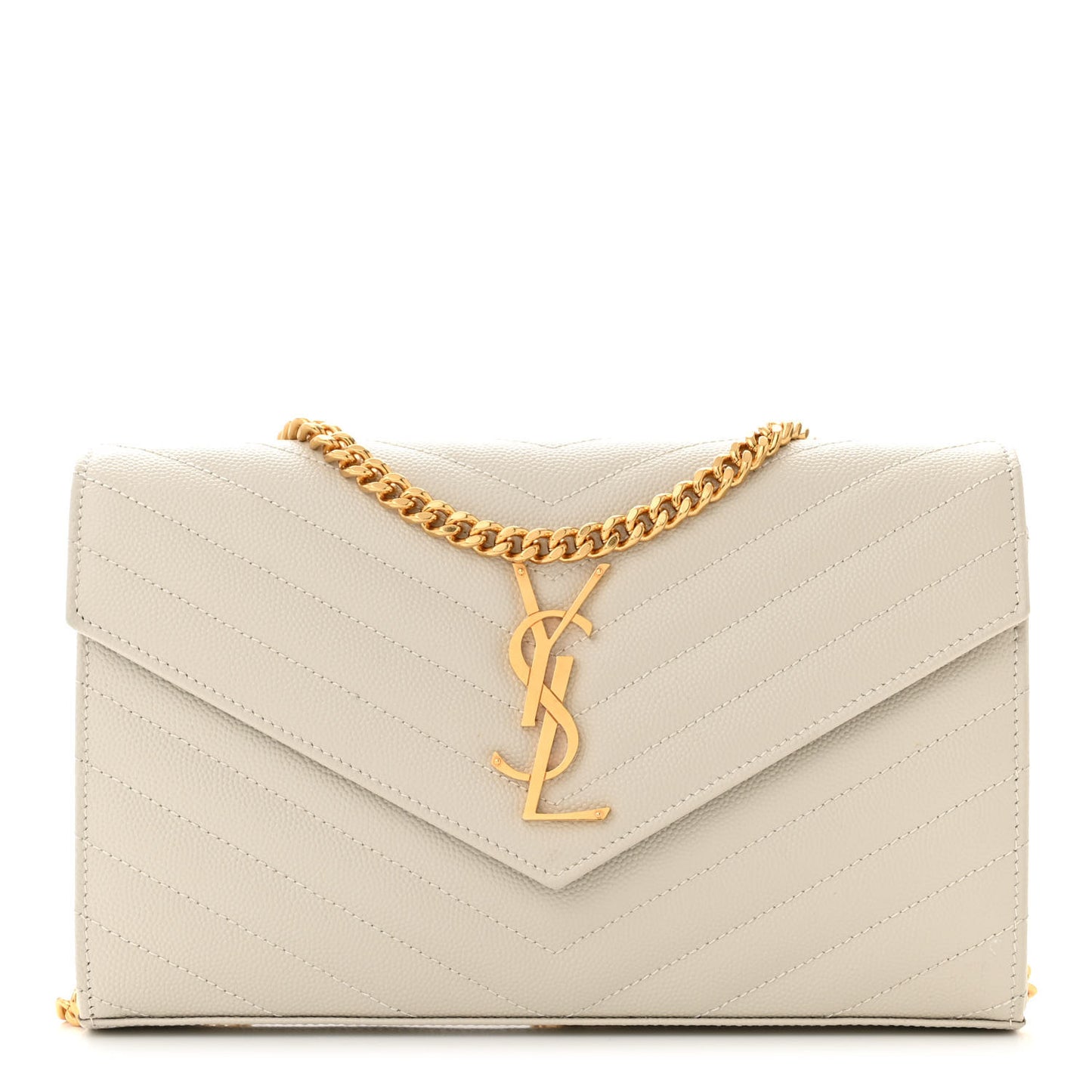 Grain De Poudre Matelasse Chevron Monogram Chain Wallet Crema Soft