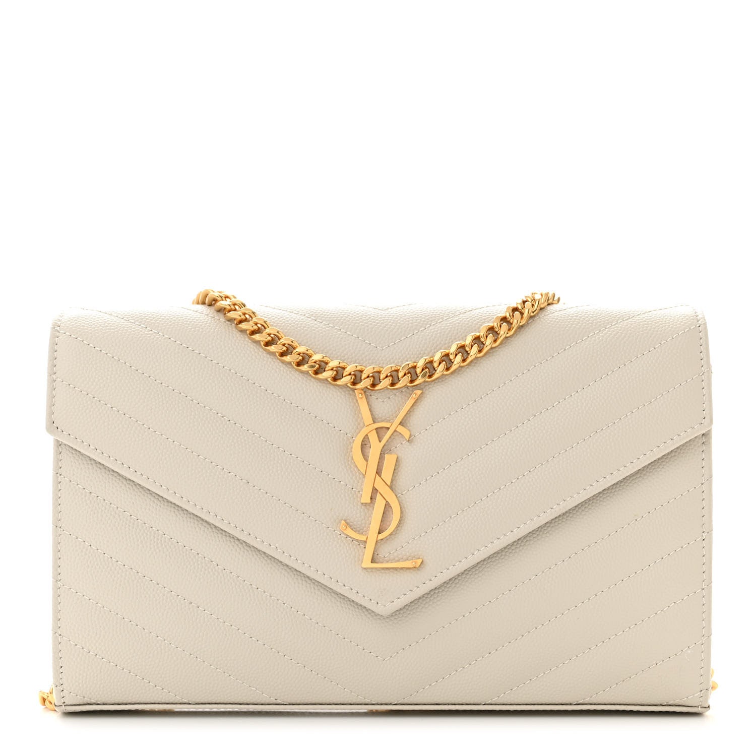 Saint Laurent Grain De Poudre Matelasse Chevron Monogram Chain Wallet Crema Soft 1 of 11